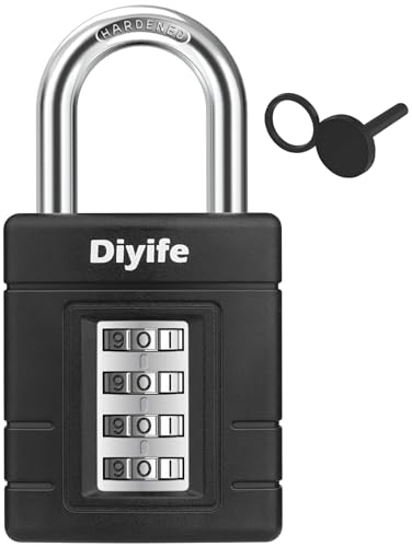 Diyife 4-siffrigt kombinationslås, kraftig kombination hänglås med 8 mm tjock boje, enknappsupplåsning, för skola, gym, sport lös, hasp skåp och förvaring