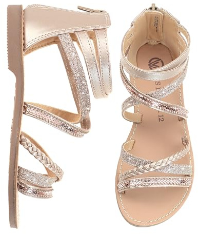 Vonair Girls Gladiator Sandals Cute Strappy Sandals with Zipper Summer Shoes for Little/Big Kids Gold 13 Little Kid