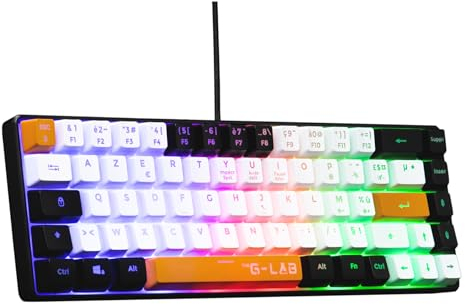 The G-Lab Keyz Hydrogen, Clavier Gamer 60%, Semi-mécanique Filaire Azerty, Rétroéclairage Multicolore- Mini Clavier Gamer Silencieux, Format Compact TKL - PC/PS5 (Noir/Blanc/Orange)