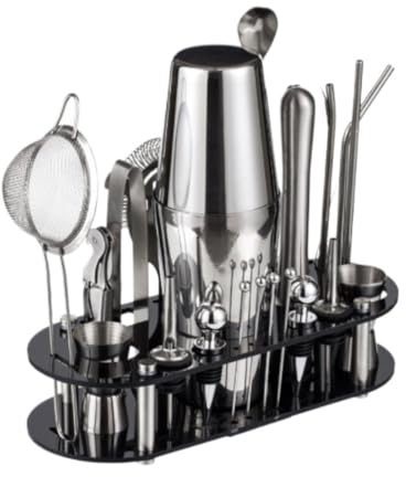Habrur Juego de Coctelera Kit de Coctelería Juego de Barman de Acero Inoxidable de 23 Piezas, Accesorios Barman para el hogar y Kit de Barman Profesional Coctelera para Cócteles Coctelera de C