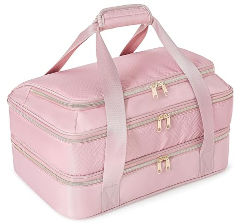 Prokva Borsa termica per casseruola per cibi caldi o freddi, borsa termica per lasagne per mantenere il cibo caldo, borsa riscaldante a due piani adatta a pirofile da 22,9 x 33 cm, rosa