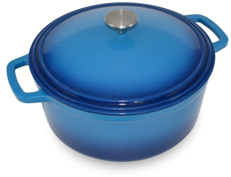MINLUFUL Forno olandese in ghisa con coperchio – Pentola grande da 7 litri per cuocere il pane, cuocere e bollire con smalto antiaderente, adatta per fornello e forno, blu caraibico