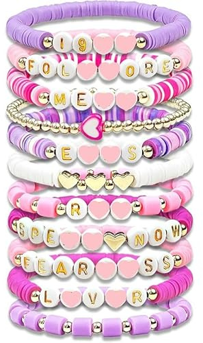 IN Chenthy Friendship Pink Boho Layering Bracelet for Women,Albums Inspired Charm Bracelet Set for Music Fans