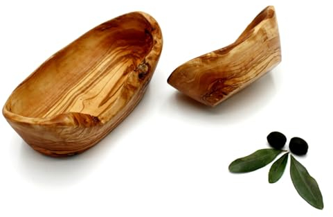 DAGDEG Cuenco rústico para aperitivos de madera de olivo, estante para llaves, cuenco alargado, cuenco para joyas, cuenco decorativo rústico, cuenco para salsas, aprox. 14-16 cm, hecho a mano