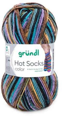 Gründl Hot Socks Color, Sockenwolle mit Farbverlauf, Strumpfwolle 4-fach, 4-fädig, Sockengarn, 50g | 75% Wolle, 25% Polyamid (409)