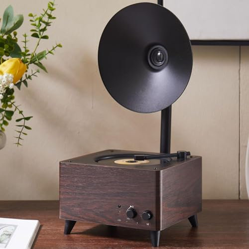 Haut-parleur CD Rechargeable, Lecteur CD Rétro Avec Klaxon De Gramophone Classique, Prise En Charge CD/Bluetooth/connexion AUX/casque, Effet Sonore Stéréo Et Chargement De Type C, Pour Cadeau