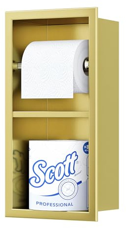 Neodrain Unterputz-Toilettenpapierhalter Edelstahl Wandnische mit Regal WC-Papierhalter Gold Papier Halterung für Badzimmer, 34 x 18 cm