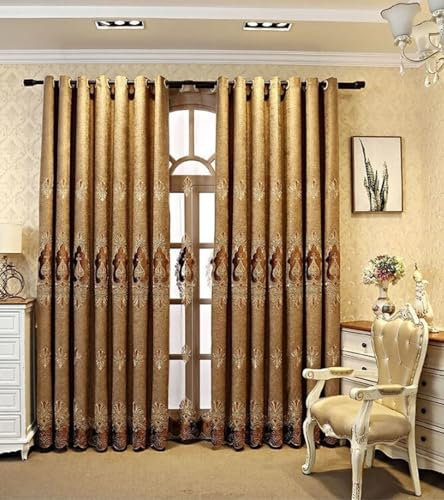 Bishilin Verdunklungsvorhänge mit Ösen 132x229CM, Gardinen Blickdicht 2er Set Nordisch Stickerei mit Blumen Motiv Braun Vorhänge Verdunkelnd Schlafzimmer Kinderzimmer Jugendzimmer