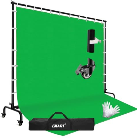 EMART grön skärm med stativ 2,1 x 3 m, justerbart bakgrundsstativ med hjul för banderoller, fotografi, fester, födelsedagar och livestreamingar