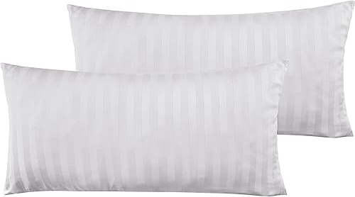 Pure Label 2er Set Mako Satin Damast Streifen Kopfkissenbezüge 40x80 cm aus 100% Baumwolle in weiß| Traumhaft weiche Kissenbezüge passend zu unseren Bettwäsche Sets