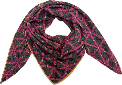 J26 XL Dreiecksschal Blume Winter Unisex Dreieck Strickschal Schal Wolle Stola Tuch Stickschal (Schwarz Pink)