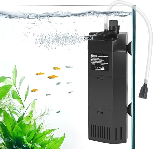 AQQA Aquarium Filter,Leiser Aquarium Innenfilter,5W Einstellbarer Aquarium Filterpumpe mit Wasserpumpe,Aquarien Schwammfilter mit Bio-Medium,für Aquarien bis 200L