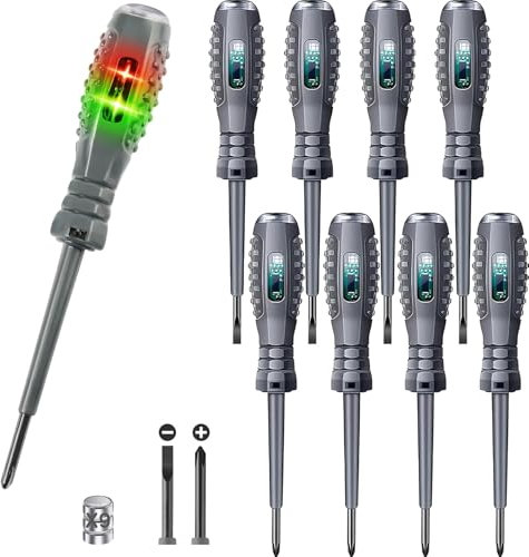 TZEKING 8 Stück Spannungsprüfer Schraubendreher,2-in-1-Schraubendreher mit Starkem Drehmoment und Magnet,Stromprüfer Schraubendreher,Magnetischer Schraubendreherkopf,zur Erkennung Gleichstromkreisen