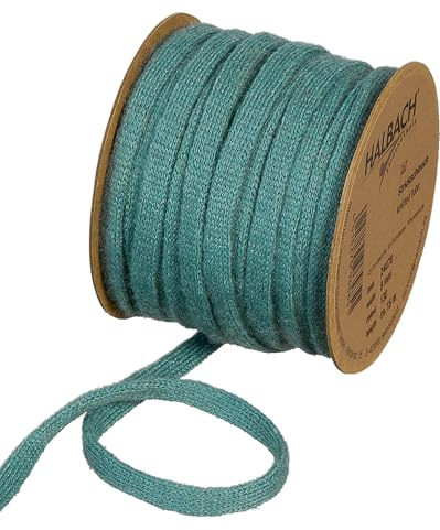 Halbach Veganer Woll-Strickschlauch, 8 mm x 15 m, salbeigrün | Ringelband aus 100 % Baumwolle mit Öko-Tex zertifizierung, Baumwoll-Raffia zum Ringeln und Einpacken von Geschenken