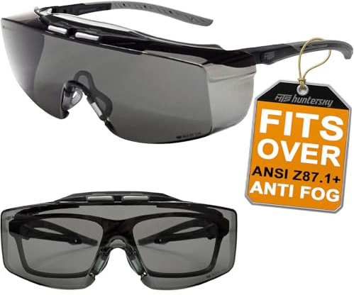 HTS HUNTERSKY ANSI Z87 anti-dimma labb skyddsglasögon över glasögon integrerade sidoskydd, 100 % UV-skyddande glasögon 3906L