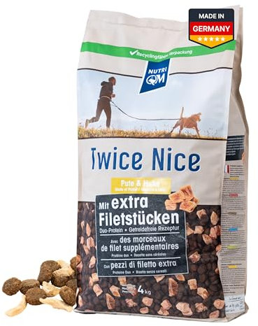 NutriQM® Twice Nice Adult Pute & Huhn 4 kg – Getreidefreies Trockenfutter für ausgewachsene Hunde – Mit Filetstücken & Superfoods – Duo-Protein, leicht verdaulich – Made in Germany