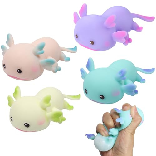 4 Stück Axolotl Spielzeug, Axolotl Squishy, süße Axolotl Quetschspielzeug | Anti-Stress-Spielzeug, Stressspielzeug für Erwachsene und Kinder, Stressabbau squishy Ball, Quetschball für Party, Geburtstag
