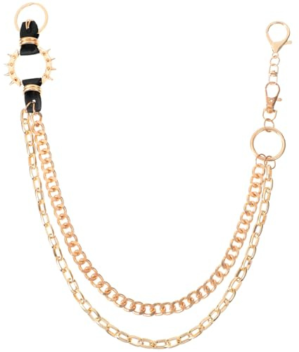 TIESOME Chaînes punk dorées unisexes pour pantalons, chaînes de ceinture lourdes dorées pour jeans hip-hop avec fermoirs homard pour accessoires de pantalons jeans gothiques