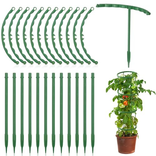 Soporte para Plantas,24 Piezas Soporte para Tomateras,Estacas para Tomateras Verde de Plástico,Tutores para Plantas Semicírculo Apoyo para Plantasn Trepadoras Adecuado para Flores Vides 14 x 14 cm