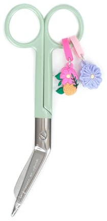 Enfermera en apuros® Tijeras verde Blossom con Charms Decorativos de flores. | Tijeras pico pato florales para uso enfermería | Artículos médicos para sanitarios