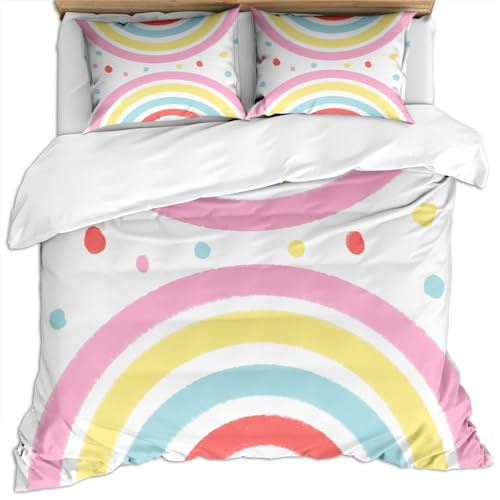 SVTUSR Funda Edredón Y Fundas De Almohada, para Camas De 150 (220X240Cm), Juego De Ropa De Cama 3 Piezas, 3D Impresión Arte Simple Y Colorido con Lunares De Colores Y Arcoíris, Funda Nórdica De Mic