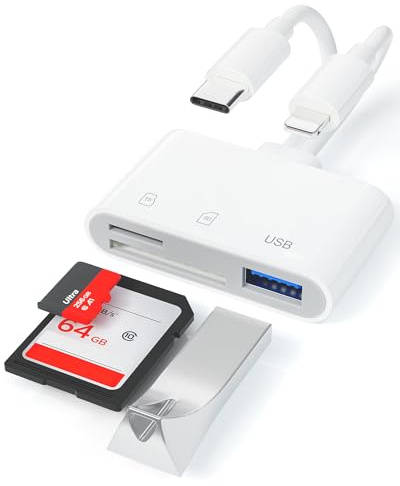 USB C Kartenleser, SD Kartenleser für iPhone 15/16, Lightning SD Kartenleser Dual Kartensteckplatz Speicherkartenleser USB OTG Adapter für iPhone 14/8/X, Galaxy S23, unterstützt SDHC/SDXC/MMC
