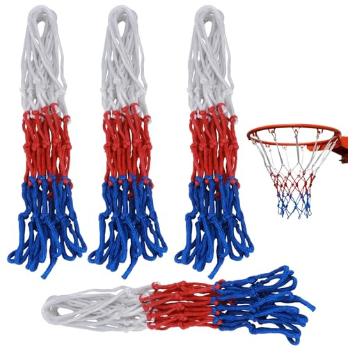 4 Pezzi Rete da Basket, Ricambio Rete Canestro, Retina Canestro Basket per Campi Scolastici, Basket, Interni ed Esterni, 12 Anelli 3 Colore