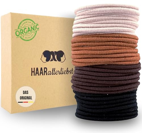Hårallerkärlek hårsnodd för kvinnor set om 30 – hårsnoddar mjuka utan metall av ekologisk bomull och naturgummi – flätgummi svart ljusbrun mörkbrun beige för starkt grepp – skonsam mot hår och miljö