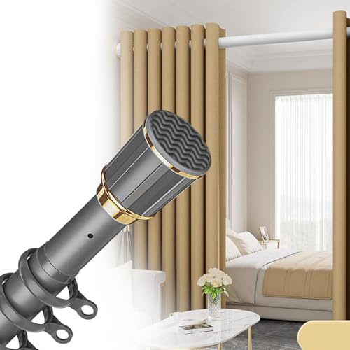 Asta per tende a tensione regolabile, extra lunga, 100 cm, senza trapano, design antiscivolo, per bagno, camera da letto, patio, facile installazione, colore grigio, perfetto per tende da esterno
