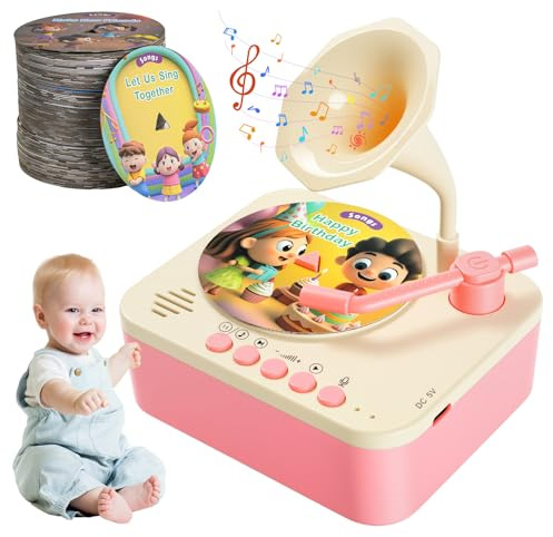yimido Kids Phonograph Toddler Record Player， with 96 Learning Cards, Early Education Machine Record Player Music Box Storyteller pop Speakers, Gift for Boys and Girls
