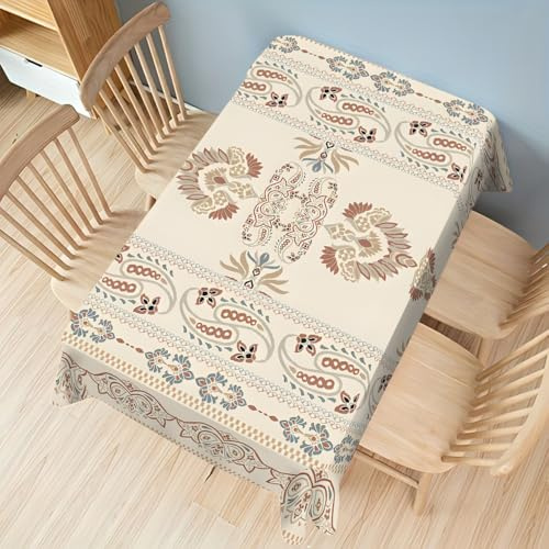Vintage Blumen Tischdecke Rechteckige 140x100 cm, Fleckabweisende Abwaschbare Tischdecke mit Gestreifter Rand Muster, Boho-Stil Gartentischdecke, Für Küche, Esszimmer -AAi30