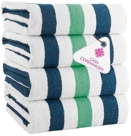 Casa Copenhagen Set Regalo 4 Toallas de Playa de algodón,75x150cm, Teal