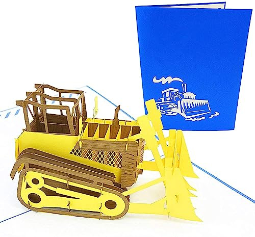 PopLife Bulldozer Vätertag Pop Up-Grußkarte für alle Anlässe - Vatertag, Geburtstag, Abschluß, Ruhestand - Maschinen-Fans, Bauwerkzeuge, Party-Geschenk - Flach gefaltet für Mailing