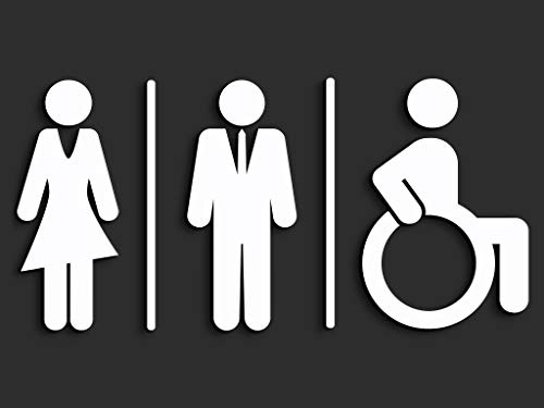 Signs - 3D WC-Schilder Set Dandy WCL, Mann Frau Behinderte, Selbstklebende Tafeln (3 Symbole Ihrer Wahl, Weiß)