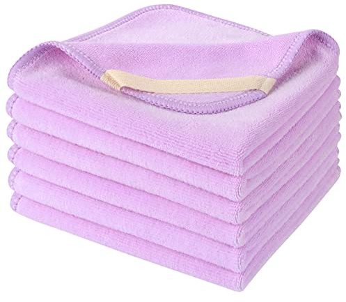SINLAND 6 pcs Gesichtstücher Waschbar Abschminktücher 30x30 cm Hellviolett | Mikrofaser schnelltrocknende Waschlappen saugfähig Gesichtsreinigungstücher weiches Make up Entferner Tücher wiederverwendbar