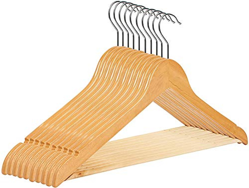RSR Hangers Kleiderbügel Holz 20 Stück Natur Holzkleiderbügel mit Hosensteg 38 cm | 360° drehbarer Haken cm | Kleidung | Jacken | Anzug | Hosen | 10-50 Stück