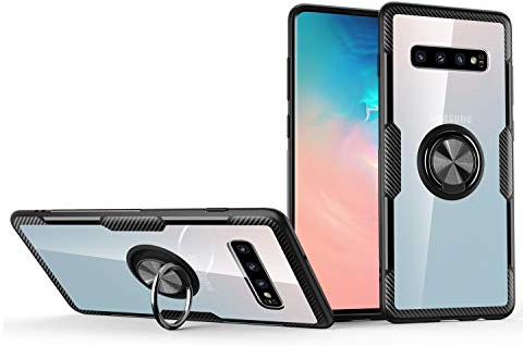 SORAKA Clear Case for Samsung Galaxy S10 with 360 degree rotation Ring Holder Slim Fit Case Transparent acrylic Cover Silicone Bumper,with Metal Plate for Magnetic Car Phone Holder