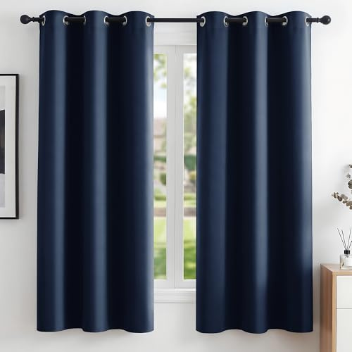 Deconovo Room Darkening Curtains Eyelet Blackout Curtains Thermal Insulated Curtains for Boys Bedroom Navy Blue 42 x 63 Inch 2 Panels