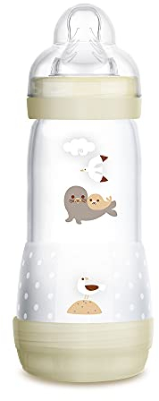 MAM Easy Start Anti-Colic A125 Bottle, Patented Anti-Colic with Teat 3 Made of SkinSoftTM Ultra-Soft Silicone for Babies from 4 Months, 320 ml, Neutral, Pack of 1, Self-Sterilising in 3 Minutes