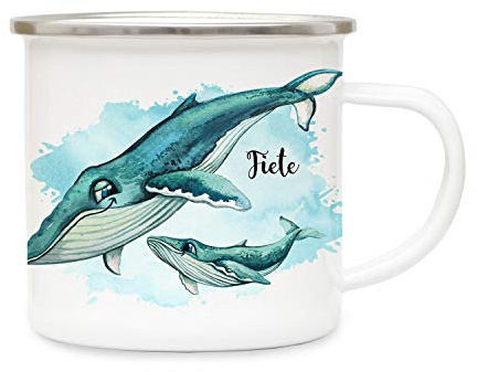 ilka parey wandtattoo-welt Tasse Kinder mit Namen Kinderbecher Wal mit Kind Junges & Name Wunschname Kaffeetasse Geschenk eb451