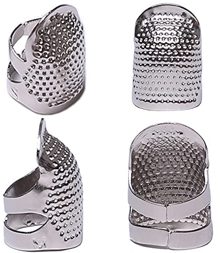J.CARP 4 st sömnadsfingerborg, metall silvriga sömnad fingerskydd, justerbar fingersköld ring fingertopps kaus sömnad quiltning hantverk, tillbehör gör-det-själv syverktyg (2 storlekar, S/M)