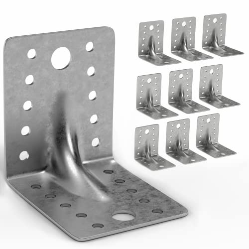 CUALITYX Angle Brackets for Wood Pack of 10 (70 x 70 x 55 x 1.5mm) - Heavy Duty, Weatherproof Galvanized Steel Sheet L Brackets with Smooth Edges - Ideal for DIY Furniture Fixations & Corner