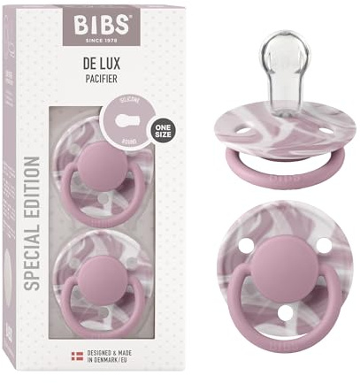 BIBS De Lux Tie Dye Schnuller 2er-Pack, BPA-frei, Symmetrischer Nippel. Silikon, Hergestellt in Dänemark. 0-36 Monate (2er Pack), Heather White