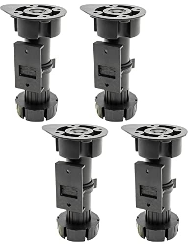 WAGNER Küchenfuß/Möbelfuß/Verstellfuß/Sockelverstellfuß 4tlg. Set - KÜCHEN VERSTELLFUSS - Kunststoff, schwarz, Durchmesser Ø 57 x 115-185 mm mit Anschraubplatte - 12041600
