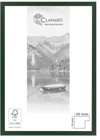 CLAMARO COLLAGE 20 Marco para fotos 40x50 hecho a mano a medida | Verde oscuro | Moderno marco de madera MDF de 20 mm de ancho y diseño slim, incluye vidrio acrílico, respaldo y colgador