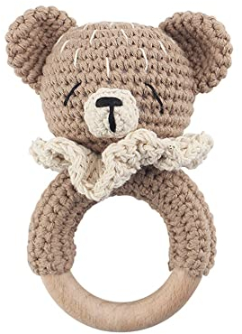 LICHENGTAI Baby Rassel Spielzeug Holz Beißring Handmade Rassel Greifling Baby Holz Beissring Greifringe Spielzeug Beißring Geschenk für Neugeborene Babys Mädchen und Jungen