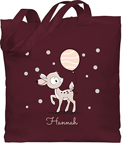 Baumwolltasche - Tiere - Süßes Reh Rehkitz - Unisize - Bordeauxrot - kita wechselkleidung beutel stoffbeutel kindergarten personalisierte geschenke name beuteltasche wechselbeutel