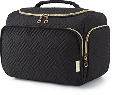 BAGSMART Trousse de Toilette Femme Voyage,Vanity Femme Grande Capacité,Imperméable Trousse de Maquillage avec Poignée pour Valise,Sacs de Voyage,Accessoires de Voyage(Noir,Taille L)