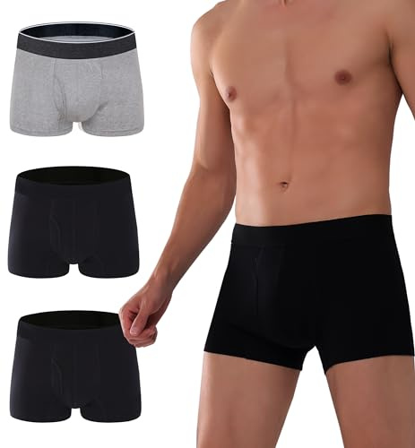 AIRCUTE Herren-Unterhose für Urin-Inkontinenz, mit Öffnung vorne, saugfähig, auslaufsicher, für Auslaufen, 60 ml, 3 Stück