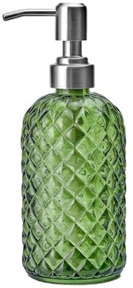 predolo Seifenspender aus Glas, leer, 350 ml, Badezimmer-Flüssigkeitsbehälter, nachfüllbar mit Pumpe aus Edelstahl 304, für Zuhause, Badezimmer, Hotel, Grün
